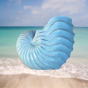Ceramic Blue Nautilus Shell Art Piece